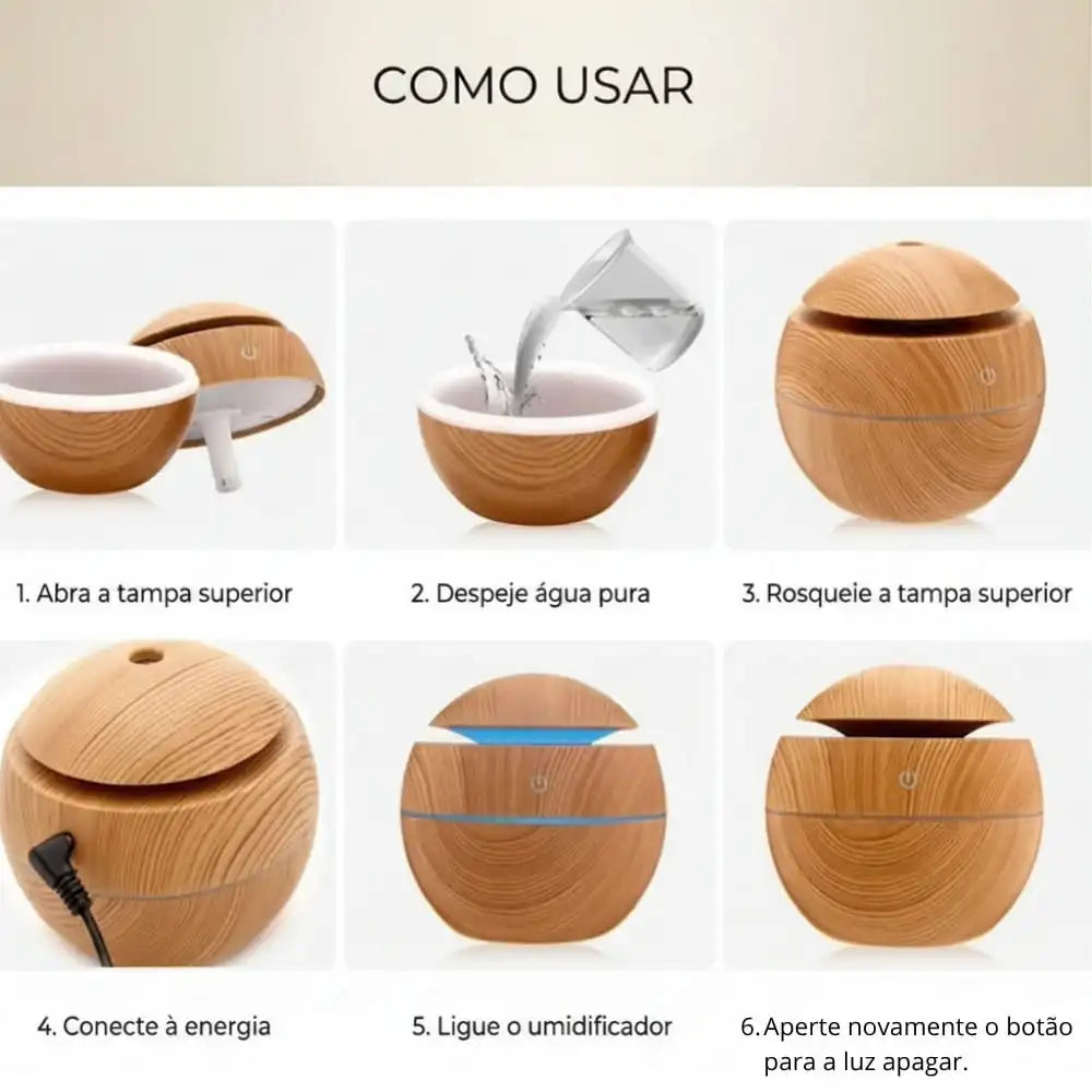 Umidificador De Ar Amadeirado - Ar Fresco e Bem-Estar